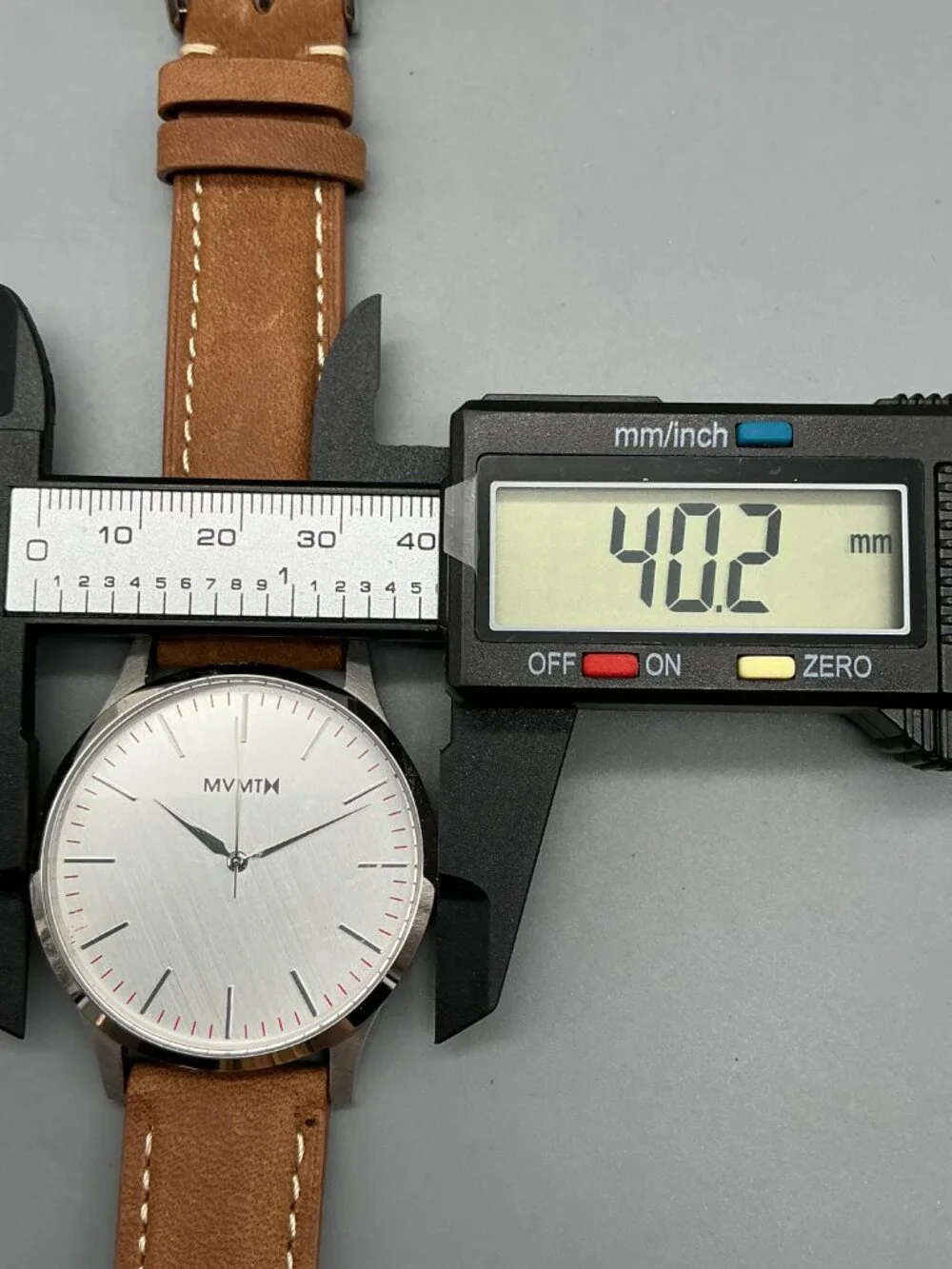 MVMT 40 Series Mens Watch 40mm Silver Tone Brown Leather Band New Battery